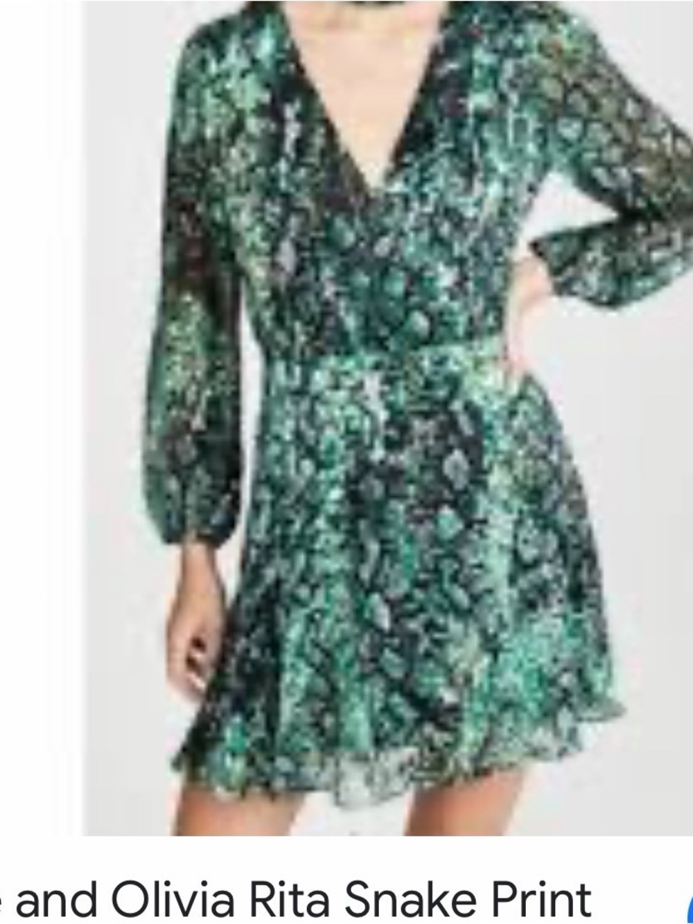 Alice + Olivia Green and Black Snake-Print Long Sleeve Wrap Dress